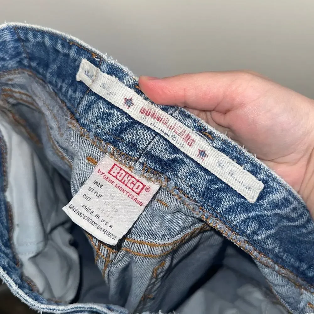 Bongo Vintage High Rise Jeans Blue Size 15 Frayed Hem 100% Cotton